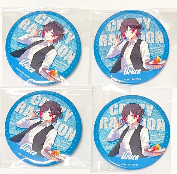 GIGO コラボカフェ Crazy Raccoon グリッター缶バッジ4点セット うるか