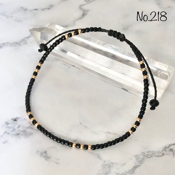 218 ブレスレット ハンドメイド ビーズ 黒 ブラック ゴールド