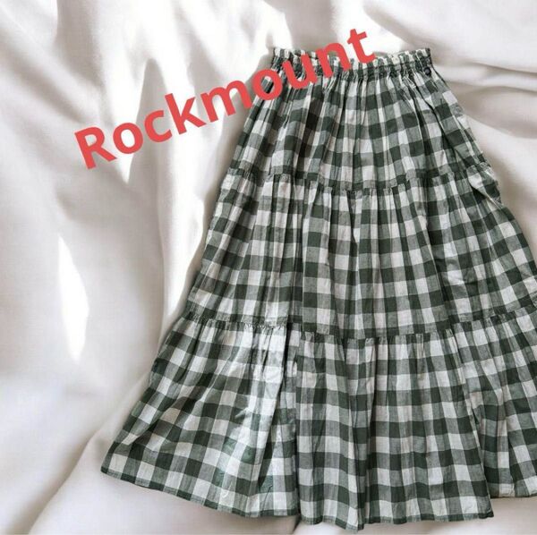 Rockmountロックマウントグリーン系チェックティアードロングスカート ロングスカート チェック柄ウエストゴム