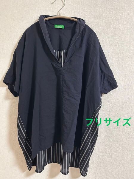 earth music&ecology チュニック ストライプ ネイビー セーラーカラー フリサイズ