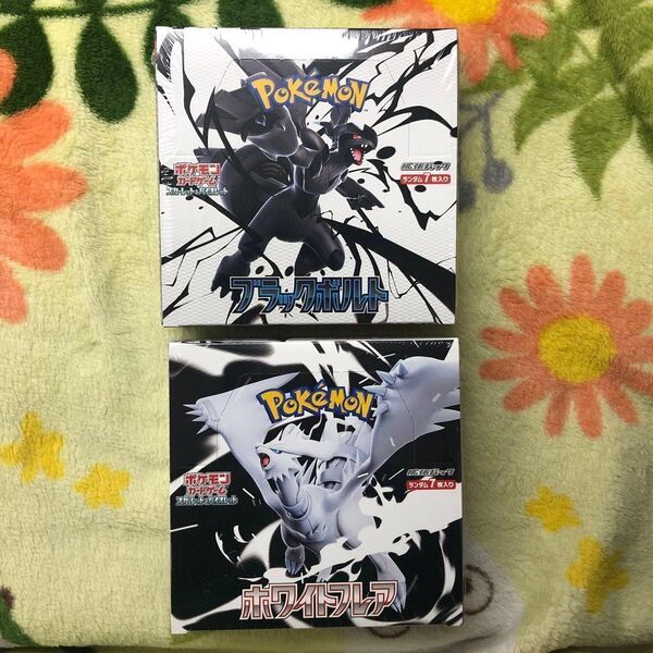 ⑧【再販】ポケモンカード ブラックボルト ホワイトフレア シュリンク付き未開封boxセット【傷や凹み有り】