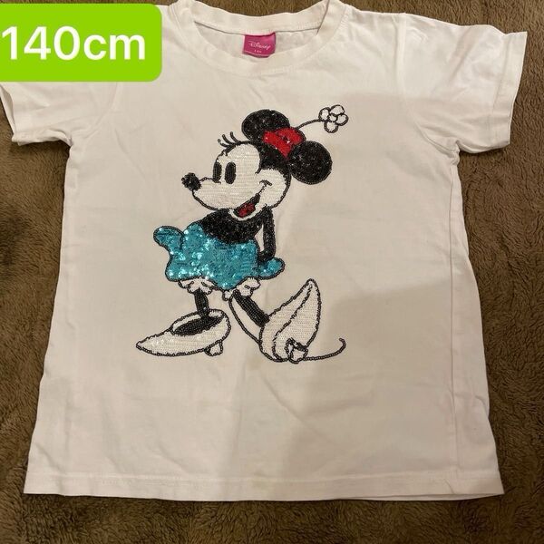 ミニーマウス スパンコール Tシャツ 140cm白 汚れあり