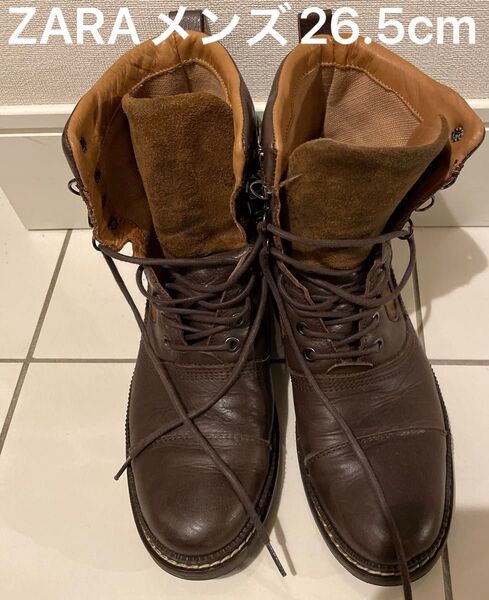 中古 ZARA メンズ本革ブーツ ブラウン 26.5cm