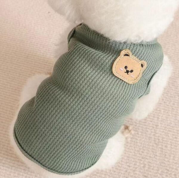 XLサイズ ワッフル グリーン ペット 犬 猫 服 イヌ ネコ くまワッペン