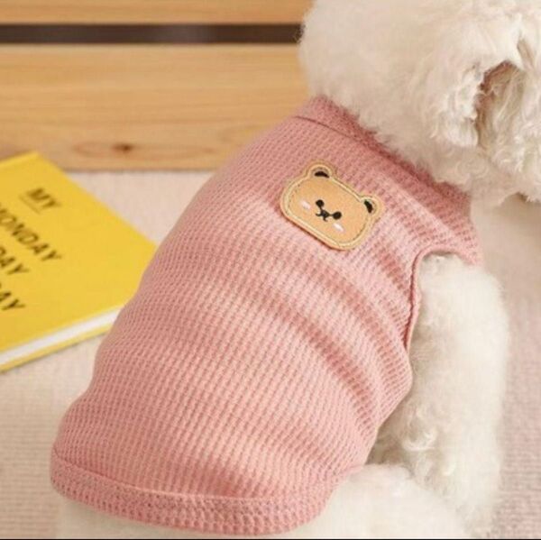 XLサイズ ワッフル ピンク ペット 犬 猫 服 イヌ ネコ くまワッペン 可愛い タンクトップ
