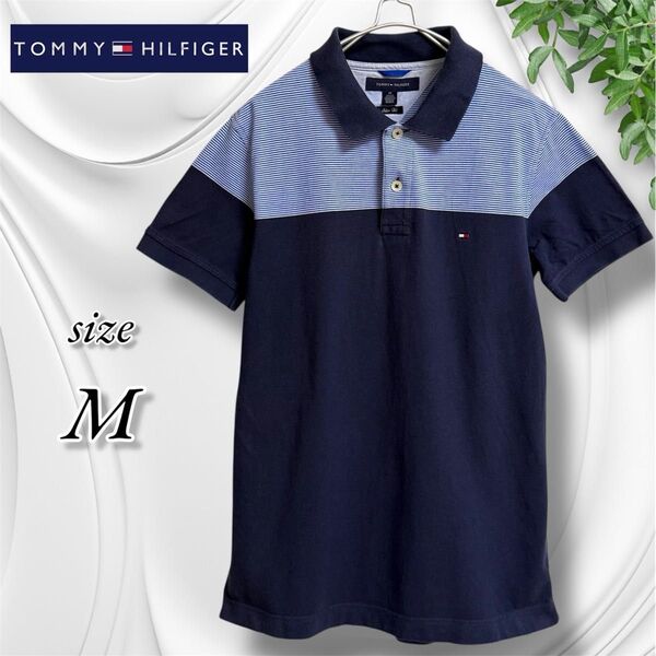 TOMMY HILFIGER ポロシャツ ボーダー ネイビー Mサイズ