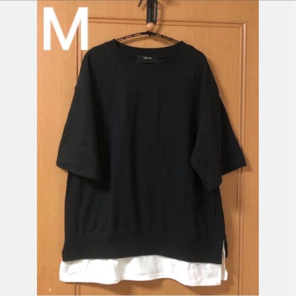 最終値下げ 未着用 Tシャツ レイヤード 半袖 五分袖 ブラック M メンズ ユニセックス レディース シンプル 夏