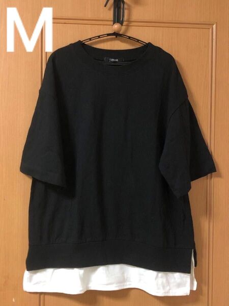 値下げ 未着用 Tシャツ レイヤード 半袖 五分袖 ブラック M メンズ ユニセックス レディース シンプル 夏