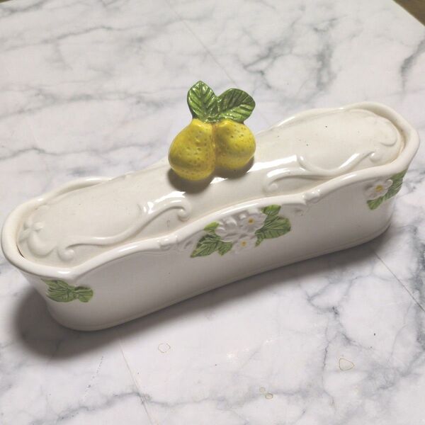 レモンの花と果実 バターケース カトラリー容器 陶器 小物入れ