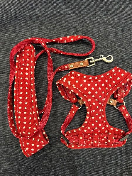 小型犬用ハーネス リードセット 星柄 赤 カワノ産業