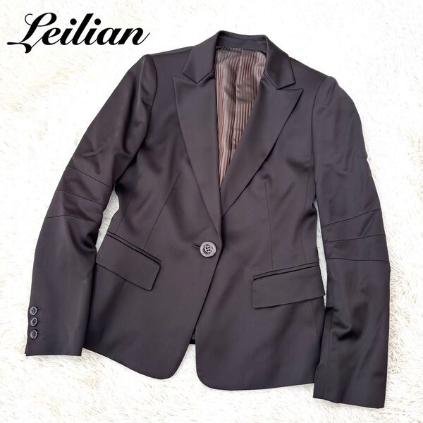 Leilian レリアン テーラードジャケット 光沢 切り替え M ブラウン 高級