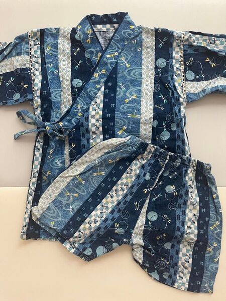 110センチ 甚平 男の子 キッズ 綿100 ブルー とんぼ