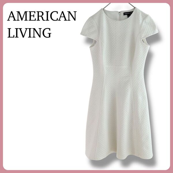 AMERICAN LIVING フィット&フレア 半袖ワンピース ホワイト 白 膝丈 ミニ レディース