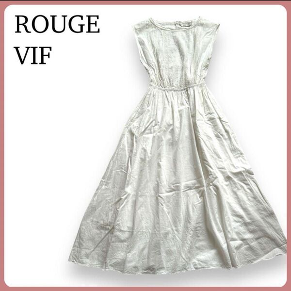 ROUGE VIF ホワイト ワンピース レース 夏 ノースリーブ ナチュラル ロングワンピース 大人可愛い リゾート 旅行
