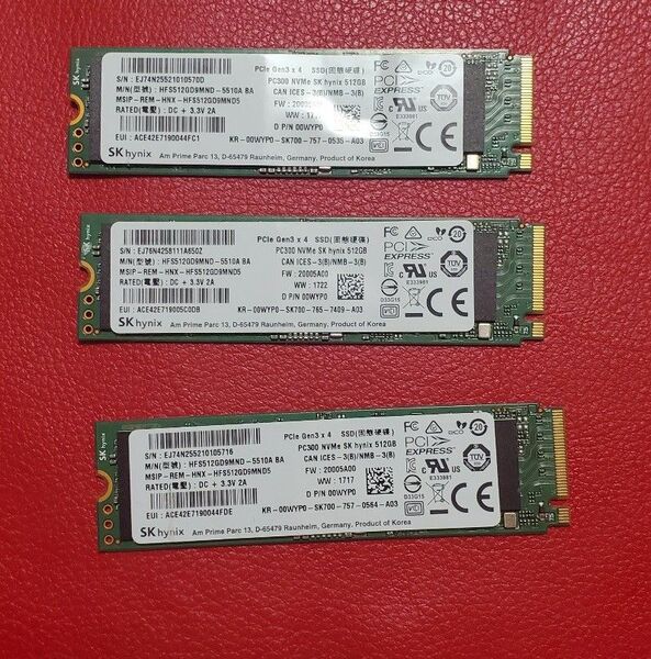 M.2 NVMe SSD 512GB 3個セット 7千時間以内