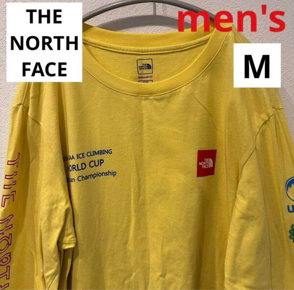 ノースフェイス Tシャツ メンズ 長袖Tシャツ ロンT イエロー レア M 夏 ユニセックス 登山 キャンプ WORLD CUP