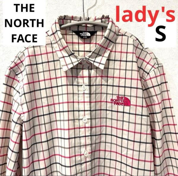 ノースフェイス 長袖シャツ レディース S アウトドア キャンプ 登山 チェック 刺繍ロゴ 韓国古着 THE NORTH FACE