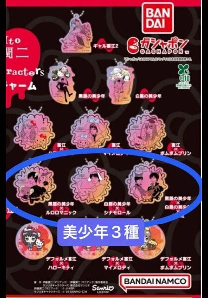 伊藤潤二 Sanrio サンリオキャラクターズ アクリルチャーム 美少年 ルロロマニック シナモロール クロミ 3種セット