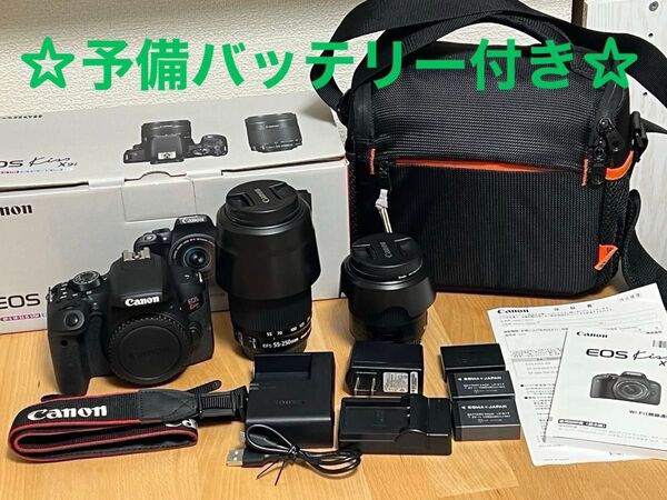 Canon EOS Kiss X9i ダブルズームキット デジタル一眼レフ 予備バッテリーとカメラバッグ付き