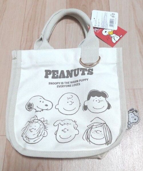 新品 SNOOPY スヌーピー PEANUTS 帆布スクエア トートバッグ ベージュ 綿100%