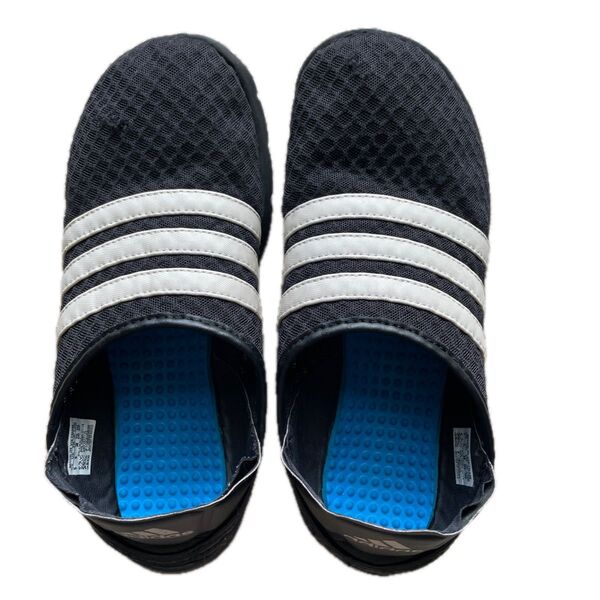 adidas メッシュスニーカー スリッポン サボ 23.5cm 黒 白3本ライン