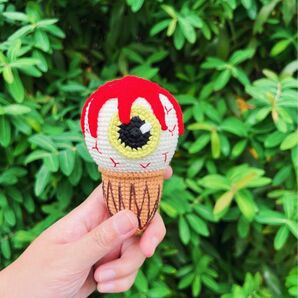ハロウィン 目玉ソフトクリーム 編みぐるみ 秋 ハロウィン 飾り かぎ編み 撮影小物 置物