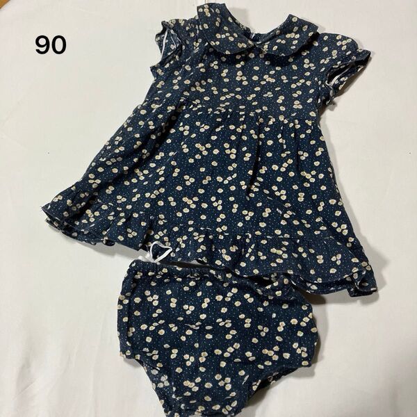 チュニックワンピース 90サイズ 花柄 ブルマ付き 後ろチャック ベビー服 女の子
