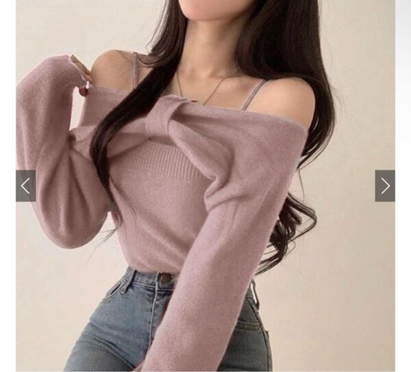 GRL デザインニットトップス×キャミソール ピンク グレイル