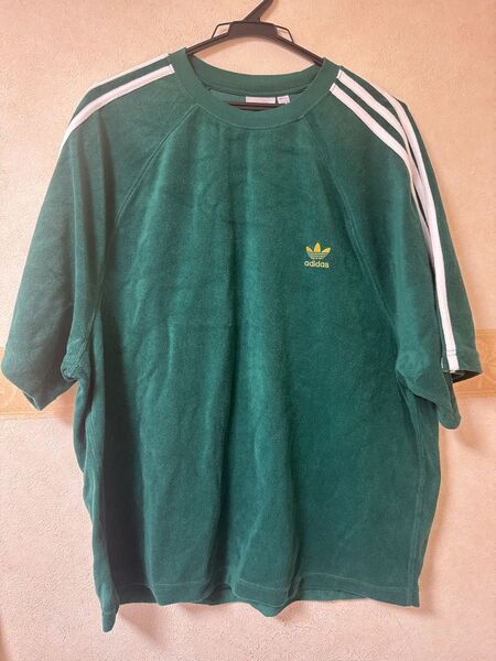 adidas Tシャツ 深緑 パイル地 トレフォイルロゴ XL
