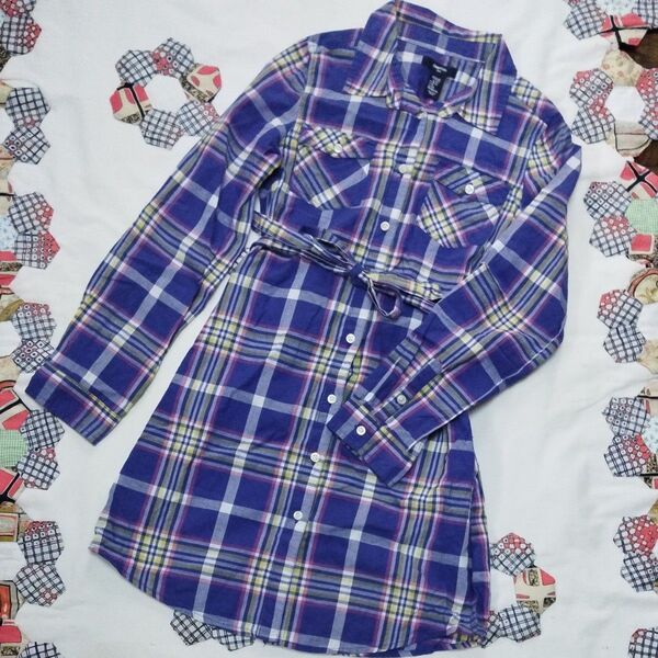 【試着のみ】女の子★GAPKIDS 長袖シャツワンピース チェック柄 リボン付き 150cm