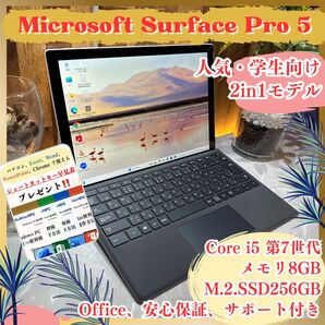 人気《2in1モデル》おすすめタブレットPC【Surface Pro 5】SSD256GB メモリ8GB プラチナ タッチパネル式