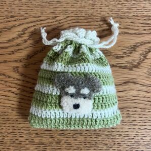 シュナウザー ミニ巾着袋 ハンドメイド 編み物ポーチ かぎ編み 愛犬 毛糸