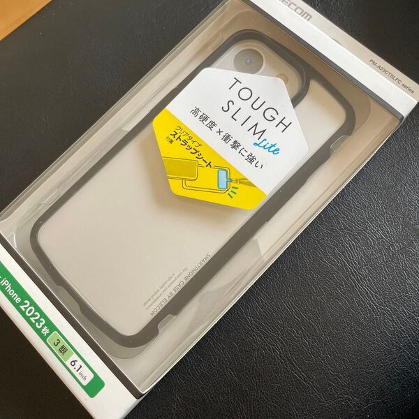 iPhone 15 Pro用ハイブリッドケース TOUGH SLIM LITE フレームカラー 背面クリア ブラック