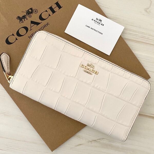1点のみ!新品 COACH コーチ 長財布 クロコ ホワイト