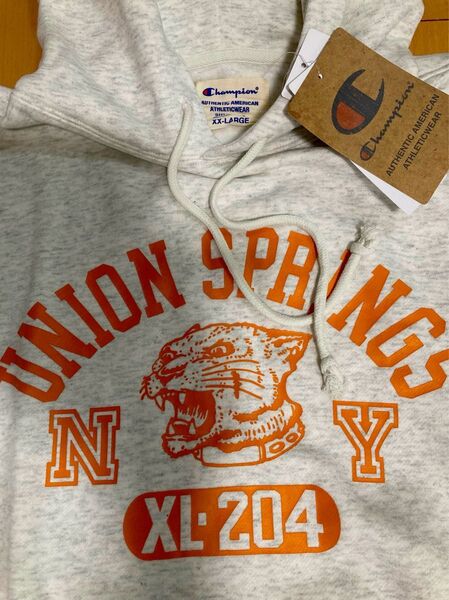 新品 Champion チャンピオン スウェット ビンテージ調パーカー プルオーバー フーディ XXLサイズ アイボリー