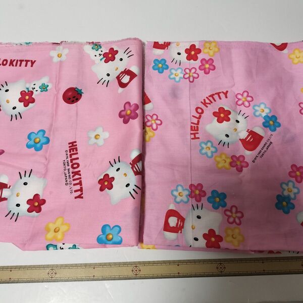 普通幅50センチ×2 計1mハローキティ 生地 2枚セット ピンク SANRIO 平成生地 レア サンリオ