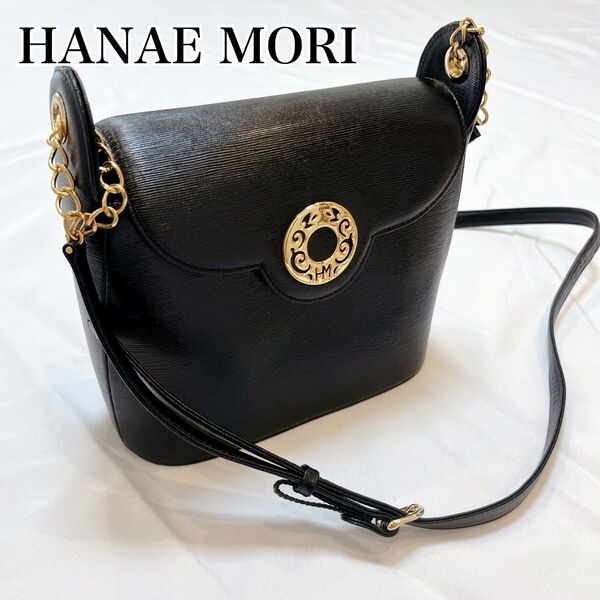 美品 HANAE MORI ハナエモリ ショルダーバッグ ゴールド金具モチーフ