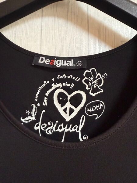Desigual デジグアル チュニックワンピース レース Mサイズ 黒 花柄プリント ハート柄