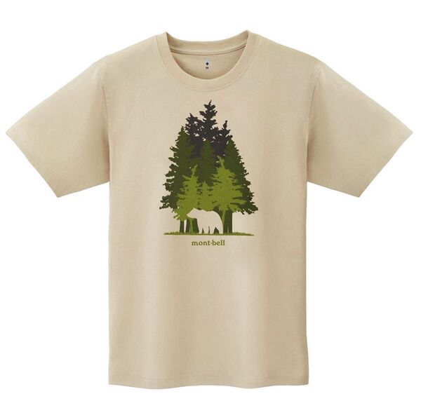 今週はファッションクーポン500円オフ】【美品】モンベル ペアスキンコットン Tシャツ 森と熊 アイボリー Mサイズ 着用1回のみ