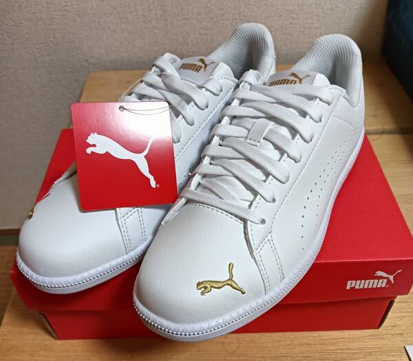 ②新品未使用品●PUMA プーマ●スマッシュキャット パーフ FS SL●23cm●ホワイト×ゴールド