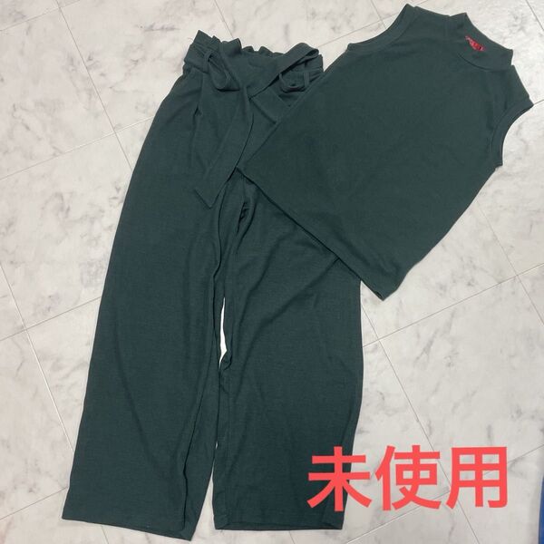 未使用 セットアップ モスグリーン カーキ ワイドパンツ ノースリーブ