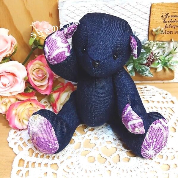バイト君 こぐまちゃん クマ テディベア ぬいぐるみ デニム ハンドメイド くまのぬいぐるみ