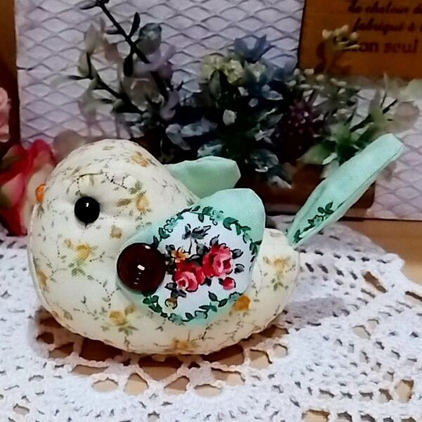 タイプD ハンドメイド 鳥のぬいぐるみ 薔薇 花柄 シマエナガもどき 小鳥