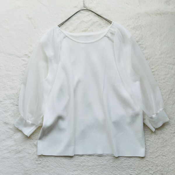 【美品】ANAYI アナイ ケープスリーブプルオーバー ニット ボリューム袖 白 手洗い可 24SS