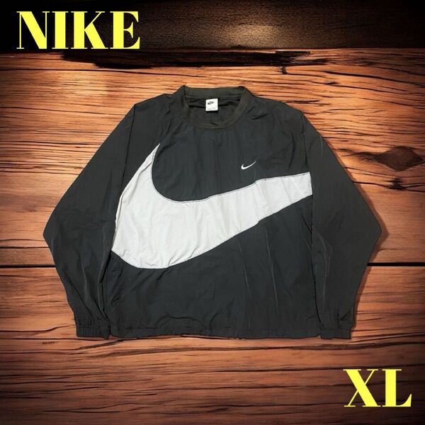 NIKE ウーブン プルオーバー ジャケット ビッグロゴ スウッシュ 黒 XL ブラック ピステ