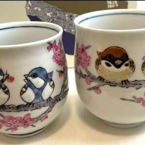 新品 九谷焼 組湯呑み 小鳥柄 湯飲み 陶器 湯呑み 湯呑 コップ