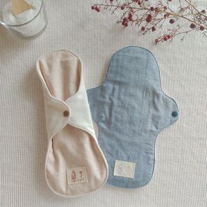 【布ナプキン】無添加コットンフランネルとコットンリネン 無地 26cm 6層仕立て 2枚セット