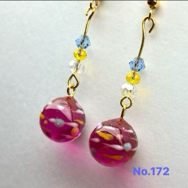ハンドメイド ピアス イヤリング 水ヨーヨー 水風船 パープル レジン No.172
