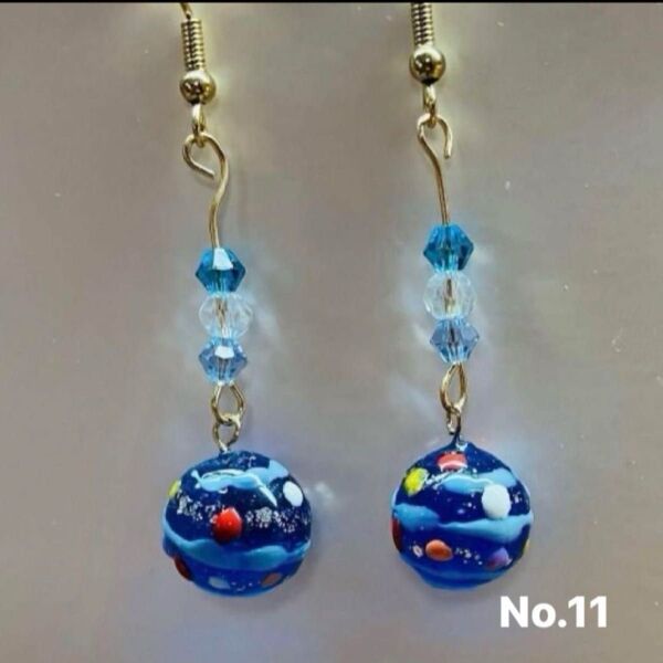 ハンドメイド ピアス イヤリング 水風船 水ヨーヨー ブルー レジン No.11