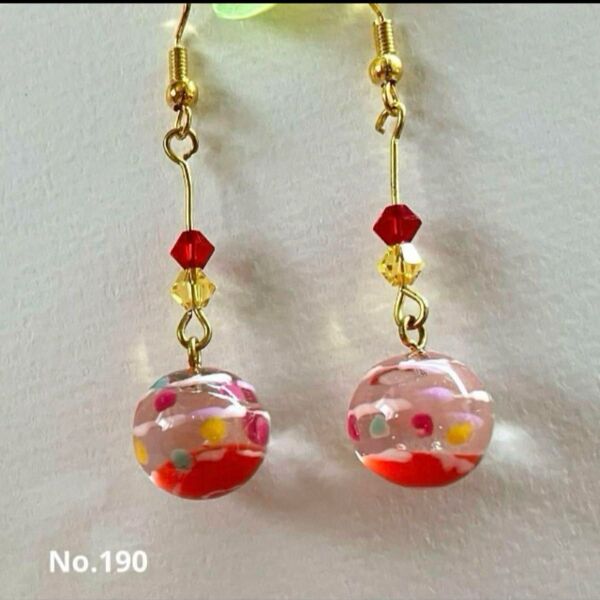 No.190 水ヨーヨー 水風船 ハンドメイド ピアス イヤリング 赤 レジン 夏祭り